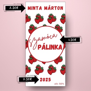 Szamóca pálinka - öntapadós üveg címke - kis piros rajzolt szamócákkal - élelmiszer - alkoholos italok - Meska.hu