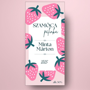 Szamóca pálinka - öntapadós üveg címke - rózsaszín rajzolt szamócákkal  - élelmiszer - alkoholos italok - Meska.hu