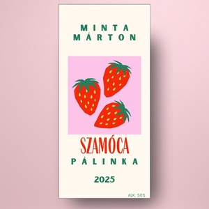 Szamóca pálinka - öntapadós üveg címke - szögletes szamócákkal - élelmiszer - alkoholos italok - Meska.hu