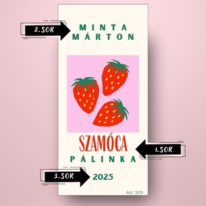 Szamóca pálinka - öntapadós üveg címke - szögletes szamócákkal - élelmiszer - alkoholos italok - Meska.hu