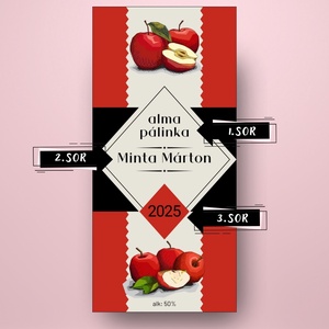 Alma pálinka - öntapadós üveg címke - kézzel illusztrált almákkal - élelmiszer - alkoholos italok - Meska.hu