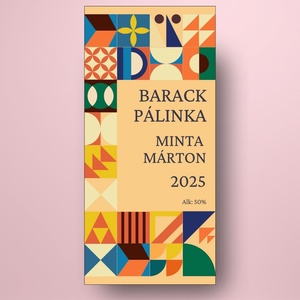 Barack pálinka - öntapadós üveg címke - geometrikus patchwork mintával - élelmiszer - alkoholos italok - Meska.hu