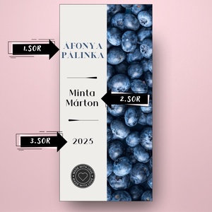 Áfonya pálinka - öntapadós üveg címke -  áfonya fotóval - élelmiszer - alkoholos italok - Meska.hu