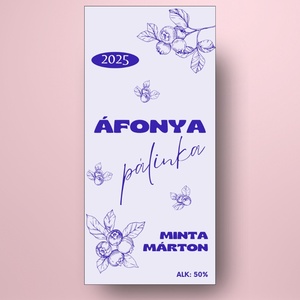 Áfonya pálinka - öntapadós üveg címke -  kék alapon rajzolt áfonyákkal - élelmiszer - alkoholos italok - Meska.hu