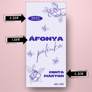 Áfonya pálinka - öntapadós üveg címke -  kék alapon rajzolt áfonyákkal - élelmiszer - alkoholos italok - Meska.hu
