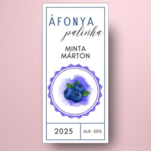 Áfonya pálinka - öntapadós üveg címke -  régiesített kör mintával - élelmiszer - alkoholos italok - Meska.hu