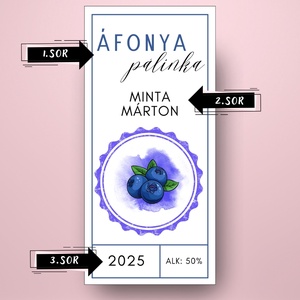 Áfonya pálinka - öntapadós üveg címke -  régiesített kör mintával - élelmiszer - alkoholos italok - Meska.hu