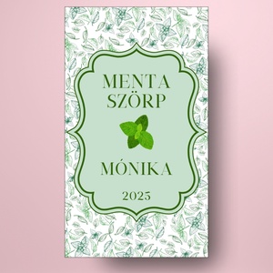 Mentaszörp - öntapadós üveg címke -  kézzel rajzolt mentalevelekkel  - élelmiszer - szörp - Meska.hu
