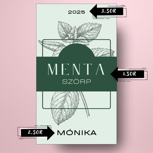 Mentaszörp - öntapadós üveg címke -  zöld alapon mentalevéllel - élelmiszer - szörp - Meska.hu