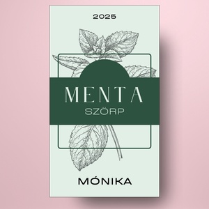 Mentaszörp - öntapadós üveg címke -  zöld alapon mentalevéllel - élelmiszer - szörp - Meska.hu