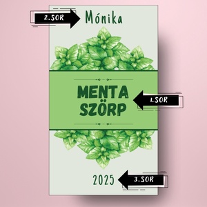 Mentaszörp - öntapadós üveg címke -  mentacsokrokkal - élelmiszer - szörp - Meska.hu