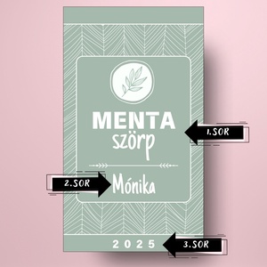 Mentaszörp - öntapadós üveg címke -  zöld alapon fehér vonalrajzokkal  - élelmiszer - szörp - Meska.hu