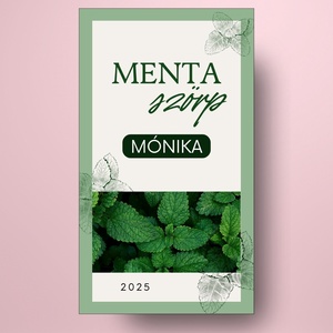 Mentaszörp - öntapadós üveg címke -  mentalevél fotóval - élelmiszer - szörp - Meska.hu