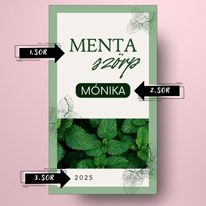 Mentaszörp - öntapadós üveg címke -  mentalevél fotóval - élelmiszer - szörp - Meska.hu
