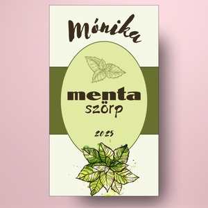 Mentaszörp - öntapadós üveg címke -  mentalevél vízfesték hatással - élelmiszer - szörp - Meska.hu