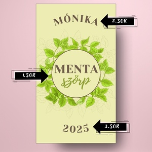 Mentaszörp - öntapadós üveg címke -  mentalevél koszorúval - élelmiszer - szörp - Meska.hu