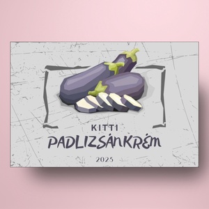 Padlizsánkrém - öntapadós üveg címke - geometrikus padlizsánokkal - élelmiszer - befőtt - Meska.hu