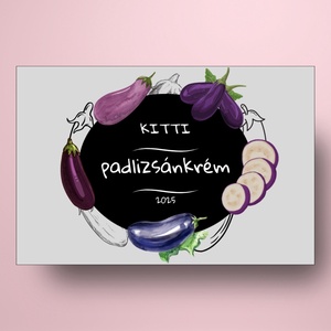 Padlizsánkrém - öntapadós üveg címke - modern padlizsán rajzokkal - élelmiszer - befőtt - Meska.hu