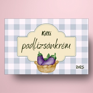 Padlizsánkrém - öntapadós üveg címke - nosztalgikus kockás alappal - élelmiszer - befőtt - Meska.hu