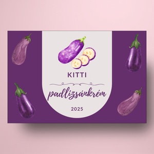 Padlizsánkrém - öntapadós üveg címke - padlizsánminta vízfesték textúrával - élelmiszer - befőtt - Meska.hu