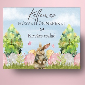 Húsvéti öntapadós üveg címke - nyuszival a tojáserdőben - élelmiszer - alkoholos italok - Meska.hu