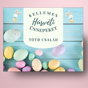 Húsvéti öntapadós üveg címke - kék deszkán színes tojásokkal - élelmiszer - alkoholos italok - Meska.hu