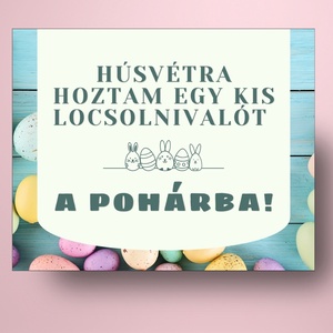 Húsvéti öntapadós üveg címke - kék deszkán színes tojásokkal - élelmiszer - alkoholos italok - Meska.hu