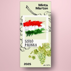 Szőlő pálinka - öntapadós üveg címke - rajzolt szőlővel és magyar zászlóval - élelmiszer - alkoholos italok - Meska.hu