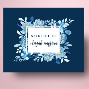 Anyák napi üveg címke - kék virágkerettel - élelmiszer - alkoholos italok - Meska.hu