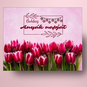 Anyák napi üveg címke - rózsaszín alapon pink tulipánokkal - élelmiszer - alkoholos italok - Meska.hu