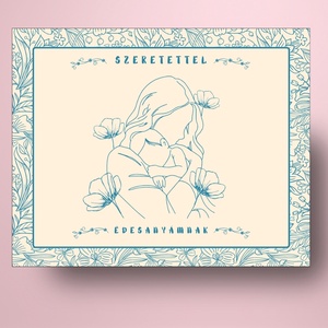 Anyák napi üveg címke - gyermekét ölelő anyával - élelmiszer - alkoholos italok - Meska.hu