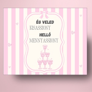 Lánybúcsú öntapadós üveg címke - rózsaszín-fehér csíkokkal - esküvő - lánybúcsú - Meska.hu