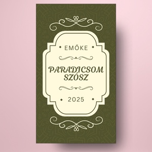 Paradicsomszósz - öntapadós üveg címke - zöld alapon díszes kerettel - élelmiszer - szósz & mártogatós - Meska.hu