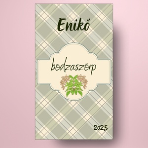 Bodzaszörp - öntapadós üveg címke -  nosztalgikus kockás alappal  - élelmiszer - szörp - Meska.hu