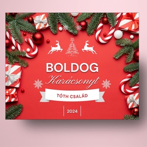 Karácsonyi üveg címke  - piros alapon fenyőlevelekkel - élelmiszer - öntapadós címke - Meska.hu