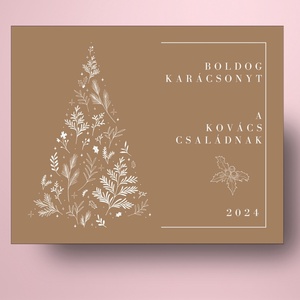 Karácsonyi üveg címke  - barna alapon rajzolt fenyővel - élelmiszer - öntapadós címke - Meska.hu