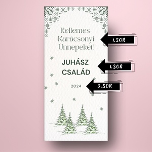 Karácsonyi üveg címke  - fehér alapon rajzolt fenyőkkel - élelmiszer - öntapadós címke - Meska.hu