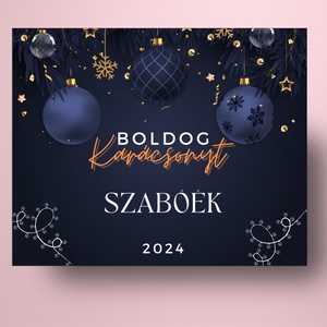 Karácsonyi üveg címke  - sötétkék alapon díszekkel - élelmiszer - öntapadós címke - Meska.hu