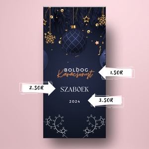 Karácsonyi üveg címke  - sötétkék alapon díszekkel - élelmiszer - öntapadós címke - Meska.hu