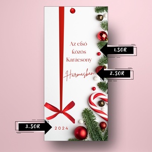 Karácsonyi üveg címke  - fehér alapon piros masnival - élelmiszer - öntapadós címke - Meska.hu