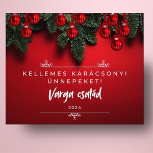 Karácsonyi üveg címke  - piros alapon fenyőlevelekkel és gömbökkel - élelmiszer - öntapadós címke - Meska.hu