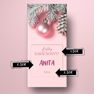 Karácsonyi üveg címke  - rózsaszín alapon fenyővel  - élelmiszer - öntapadós címke - Meska.hu