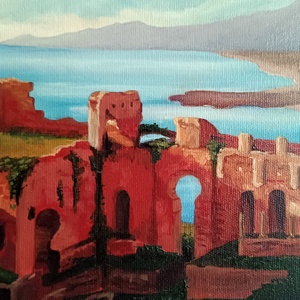 Taormina-i színház romjai - művészet - festmény - olajfestmény - Meska.hu