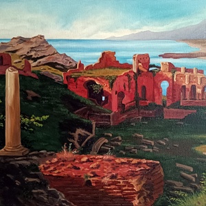 Taormina-i színház romjai, Művészet, Festmény, Olajfestmény, Festészet, MESKA