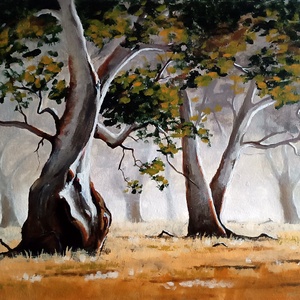 Ködös fák, Művészet, Festmény, Akril, Festészet, MESKA