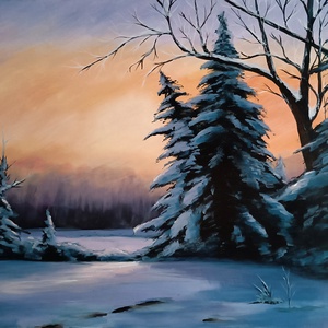 Téli fenyves naplementében - Meska.hu