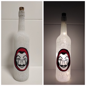Nagy pénzrablás (Money Heist, La Casa de Papel)) palacklámpás, Otthon & Életmód, Lámpa, Hangulatlámpa, Újrahasznosított alapanyagból készült termékek, Festett tárgyak, MESKA