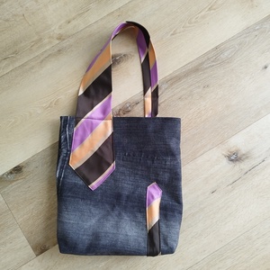 Akció! Magamhoz láncollak - Nyakkendős shopper bag / válltáska / vállszatyor farmerből - Meska.hu