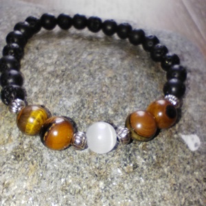 Tigrisszem, szelenit és lávakő ásványgyöngy karkötő - ékszer - karkötő - ásványkarkötő - Meska.hu