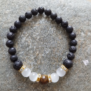 Tigrisszem, szelenit és lávakő ásványgyöngy karkötő - ékszer - karkötő - ásványkarkötő - Meska.hu